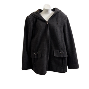 Fleet Street charcoal Gray Hooded Coat with Pockets and zippers size Large